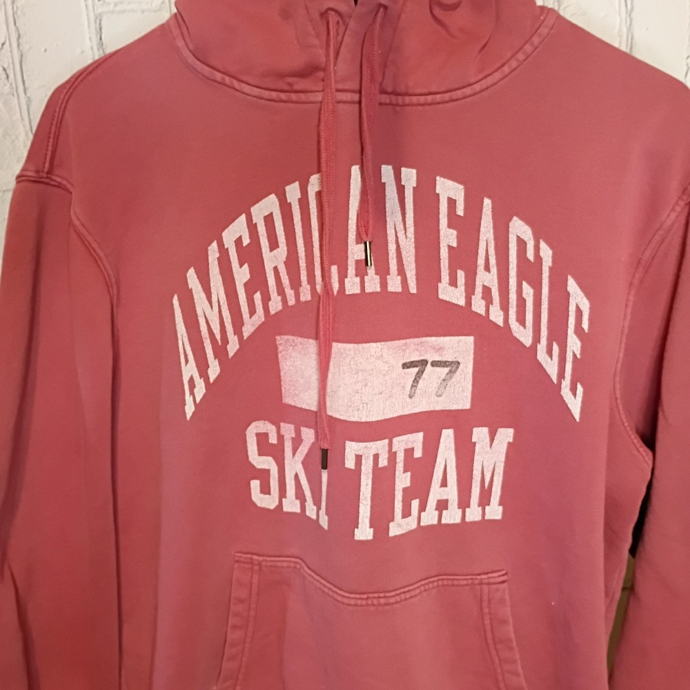 American Eagle Pullover Hoodie Size Mens Medium Burgundy Pink - Picture 2 of 5
